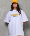 Unisex Bisiklet Yaka Baskılı Oversize T-Shirt - Beyaz