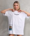 Unisex Bisiklet Yaka Baskılı Oversize T-Shirt - Beyaz