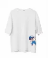 Unisex Bisiklet Yaka Baskılı Oversize T-Shirt - Beyaz