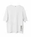 Unisex Bisiklet Yaka Baskılı Oversize T-Shirt - Beyaz