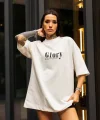 Unisex Bisiklet Yaka Baskılı Oversize T-Shirt - Beyaz