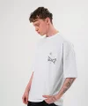 Unisex Bisiklet Yaka Baskılı Oversize T-Shirt - Beyaz