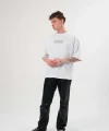 Unisex Bisiklet Yaka Baskılı Oversize T-Shirt - Beyaz