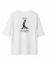Unisex Bisiklet Yaka Baskılı Oversize T-Shirt - Beyaz
