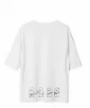 Unisex Bisiklet Yaka Baskılı Oversize T-Shirt - Beyaz