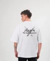 Unisex Bisiklet Yaka Baskılı Oversize T-Shirt - Beyaz