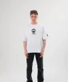 Unisex Bisiklet Yaka Baskılı Oversize T-Shirt - Beyaz