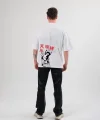 Unisex Bisiklet Yaka Baskılı Oversize T-Shirt - Beyaz