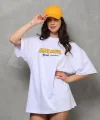 Unisex Bisiklet Yaka Baskılı Oversize T-Shirt - Beyaz