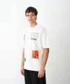 Unisex Bisiklet Yaka Baskılı Oversize T-Shirt - Beyaz
