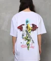 Unisex Bisiklet Yaka Baskılı Oversize T-Shirt - Beyaz