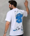 Unisex Bisiklet Yaka Baskılı Oversize T-Shirt - Beyaz