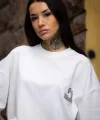 Unisex Bisiklet Yaka Baskılı Oversize T-Shirt - Beyaz