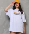 Unisex Bisiklet Yaka Baskılı Oversize T-Shirt - Beyaz