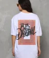 Unisex Bisiklet Yaka Baskılı Oversize T-Shirt - Beyaz