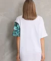 Unisex Bisiklet Yaka Baskılı Oversize T-Shirt - Beyaz