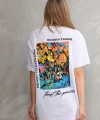 Unisex Bisiklet Yaka Baskılı Oversize T-Shirt - Beyaz