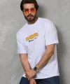 Unisex Bisiklet Yaka Baskılı Oversize T-Shirt - Beyaz