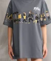 Unisex Bisiklet Yaka Baskılı Oversize T-Shirt - Gri