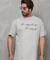 Unisex Bisiklet Yaka Baskılı Oversize T-Shirt - Gri