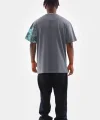 Unisex Bisiklet Yaka Baskılı Oversize T-Shirt - Gri