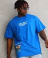 Unisex Bisiklet Yaka Baskılı Oversize T-Shirt - Mavi