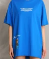 Unisex Bisiklet Yaka Baskılı Oversize T-Shirt - Mavi