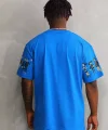 Unisex Bisiklet Yaka Baskılı Oversize T-Shirt - Mavi
