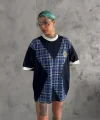 Unisex Bisiklet Yaka Baskılı Oversize T-Shirt - Siyah