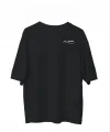 Unisex Bisiklet Yaka Baskılı Oversize T-Shirt - Siyah