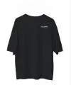 Unisex Bisiklet Yaka Baskılı Oversize T-Shirt - Siyah