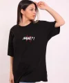 Unisex Bisiklet Yaka Baskılı Oversize T-Shirt - Siyah