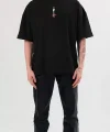 Unisex Bisiklet Yaka Baskılı Oversize T-Shirt - Siyah