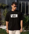 Unisex Bisiklet Yaka Baskılı Oversize T-Shirt - Siyah