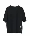 Unisex Bisiklet Yaka Baskılı Oversize T-Shirt - Siyah