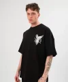 Unisex Bisiklet Yaka Baskılı Oversize T-Shirt - Siyah