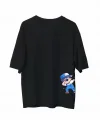 Unisex Bisiklet Yaka Baskılı Oversize T-Shirt - Siyah