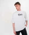 Unisex Bisiklet Yaka Baskılı Oversize T-Shirt - Siyah