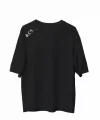Unisex Bisiklet Yaka Baskılı Oversize T-Shirt - Siyah