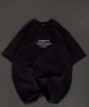 Unisex Bisiklet Yaka Baskılı Oversize T-Shirt - Siyah