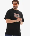 Unisex Bisiklet Yaka Baskılı Oversize T-Shirt - Siyah