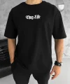 Unisex Bisiklet Yaka Baskılı Oversize T-Shirt - Siyah