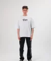 Unisex Bisiklet Yaka Baskılı Oversize T-Shirt - Siyah