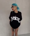 Unisex Bisiklet Yaka Baskılı Oversize T-Shirt - Siyah