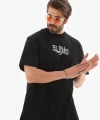 Unisex Bisiklet Yaka Baskılı Oversize T-Shirt - Siyah