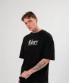 Unisex Bisiklet Yaka Baskılı Oversize T-Shirt - Siyah