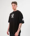 Unisex Bisiklet Yaka Baskılı Oversize T-Shirt - Siyah