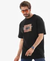 Unisex Bisiklet Yaka Baskılı Oversize T-Shirt - Siyah