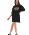 Unisex Bisiklet Yaka Baskılı Oversize T-Shirt - Siyah