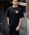 Unisex Bisiklet Yaka Baskılı Oversize T-Shirt - Siyah